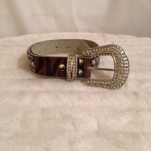 90s Brown and black leather rhinestone and studded belt